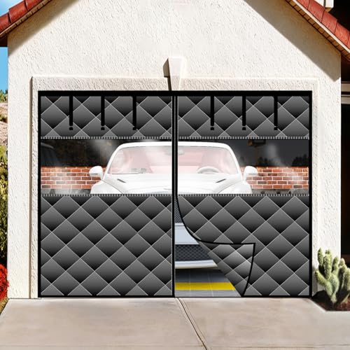 Magnetic Thermal Insulated Door Curtain with Detachable Visible Windows Thicken Polyester Fiberfill & Durable Oxford Fabric Hands Free Windproof Door Screen Fit Doors Size Up to 9 x 7 FT Black