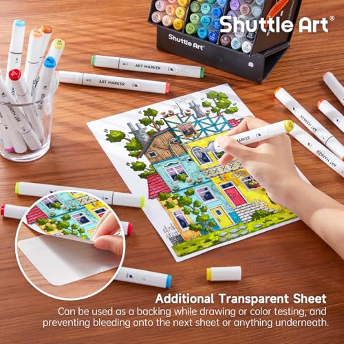 Image of SHUTTLE ART 48 Colors Dual Tip Art Markers,Permanent Marker Pens Highlighters with Case Perfect for Illustration Adult Coloring Sketching and Card Making,Multicolor