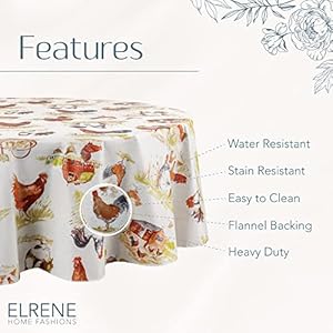 Elrene Home Fashions Vintage Rooster Farm Water- and Stain-Resistant Vinyl Tablecloth with Flannel Backing, 60"x84" Oval Elrene Home Fashions Vintage Rooster Farm Water and Stain Resistant Vinyl Tablecloth with Flannel Backing 60×84 Oval
