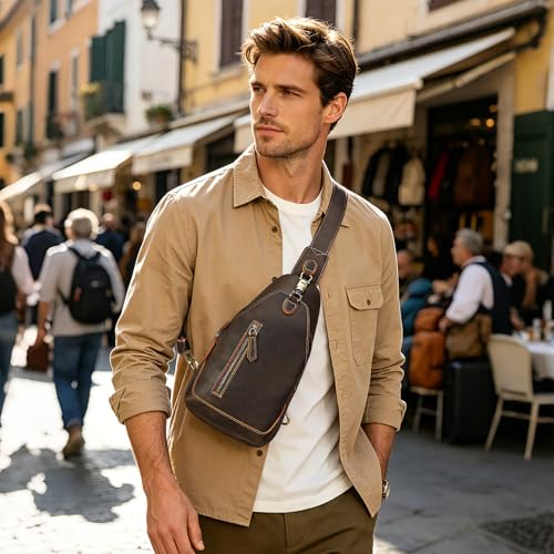 Image of NIUCUNZH Genuine Leather Crossbody Sling Bag Handmade Classic Vintage Shoulder purse daypack Backpack