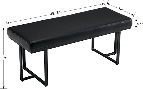 Miniatura 2 de Guyou Banco otomano moderno de cuero sintético de 45 pulgadas con patas de metal negro, banco tapizado de poliuretano negro para el extremo de la