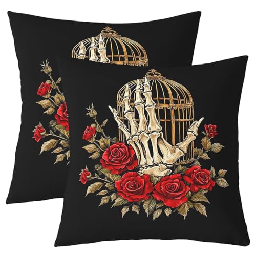 Gothic Skull Hand Throw Pillow Covers,Luxury Golden Birdcage Cushion Covers 18