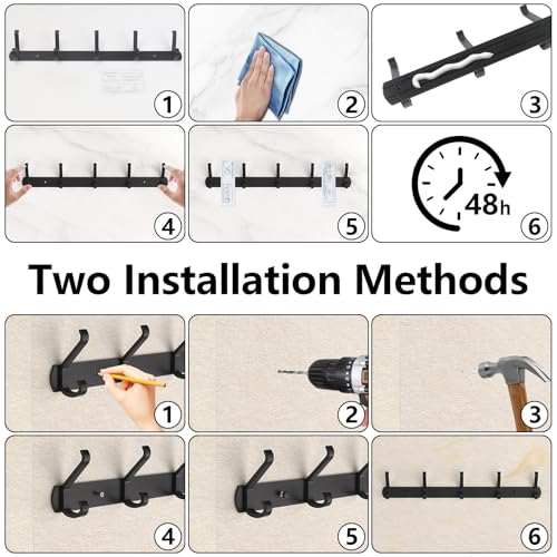 Galerie SV Kleiderhaken Wand, 2 Stück Garderobenhaken mit 5 Haken, Kleiderhaken Metall, Hakenleiste Garderobe für Schlafzimmer Bad Küche Garderobe Garderobenleiste Wandgarderobe (Schwarz)