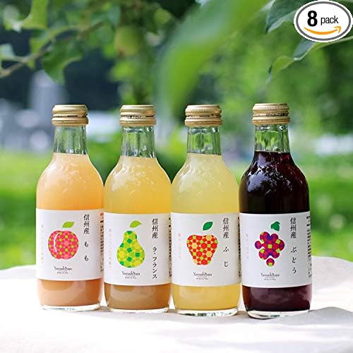 Amazon | 山下屋荘介 果汁100%ジュース 4種 ギフトセット ( 200Ml× 8本 ) ( ふじ / 桃 / ぶどう / ラフランス )  ギフト プレゼント 手土産 信州産 国内加工 | 山下屋荘介 | 野菜ジュース・フルーツジュース 通販