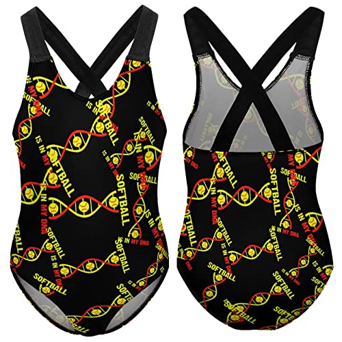 Softball is in My DNA Girl's One Piece Swimsuit Quick Dry Bathing Suit Cross Back Straps Swimwear 7-9Y（120cm）3