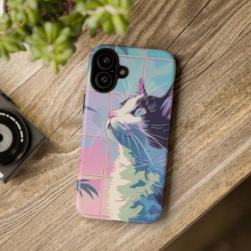 Coque iPhone 16 Plus chat coloré anti-traces de doigts et rigide