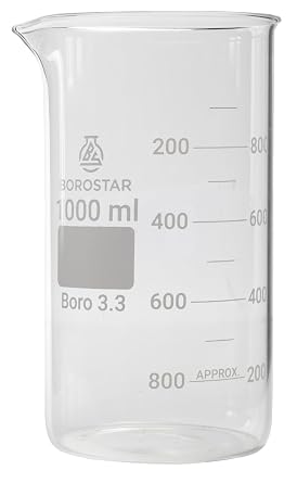 Beaker 1000 ml Borosilicate Glass 3.3 Tall Shape with Graduation and Spout Height 192 mm Diameter 90 mm