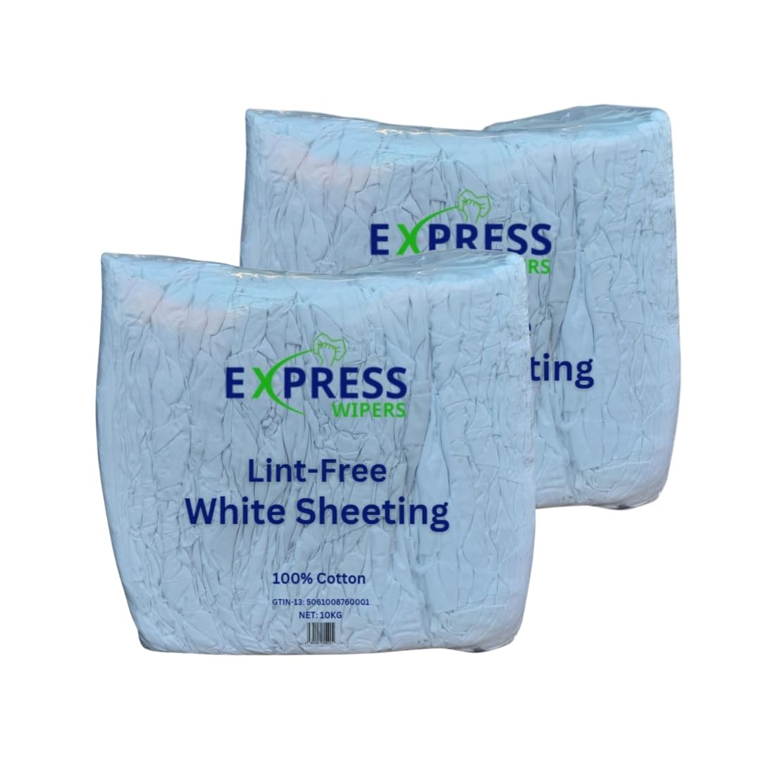Express Wipers - 20kg Double Pack (2 x 10kg) Lint-Free 100% Cotton White Sheeting Cleaning Rag Wipers