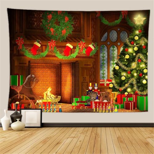 Hixingo Tapiz Decorativo Pared, Tapiz de Pared con Diseño de Chimenea Navidad 3D, Murales Decorativos Pared Tapiz Pared, Decoración Festival para Dormitorio, Salón (150 * 200cm,Estilo 2)