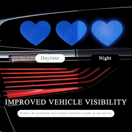 Image of 10PCS Vinyl Decal for Cars, High Intensity Reflective Sticker Night Safety Sign Bumper Decals, Waterproof Grid Vinyl Stickers Scratch Cover for Auto Window Laptop (Heart, Blue)