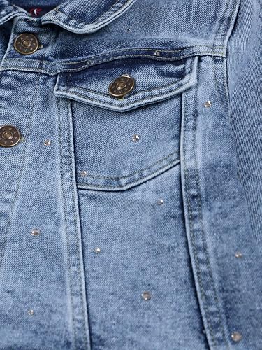 Image of Girls Full Sleeve Solid Crop Denim Jacket