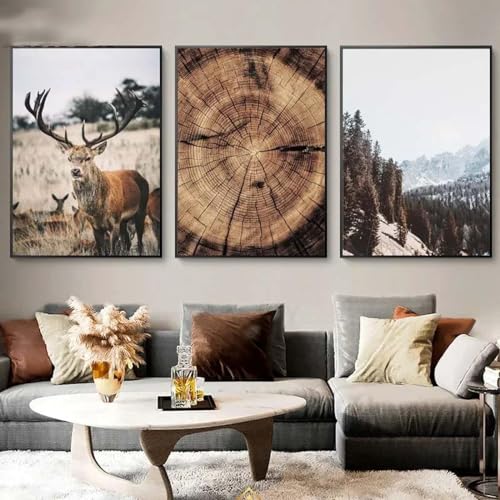 Toile paysage de montagne cerf cadre intérieur affiche scandinave LSYALUCK