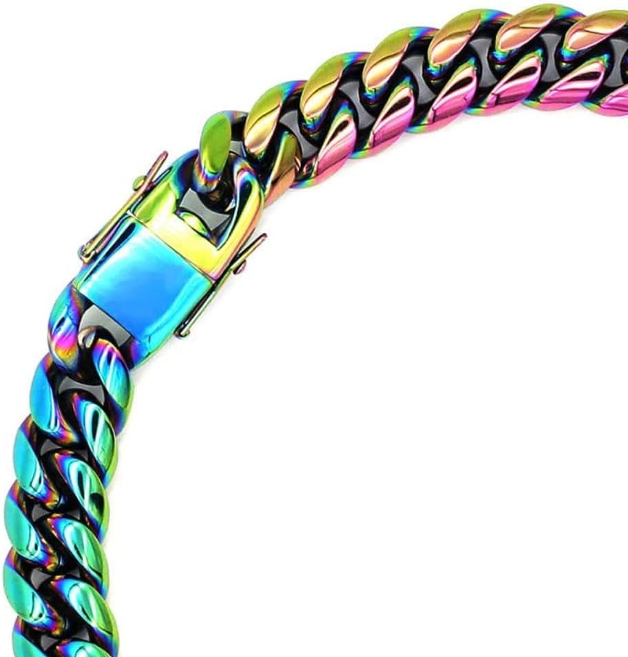 ROWIN&CO Miami Cuban Link Chain for Men Women 15mm Rainbow Stainless Steel Curb Necklace, Hip Hop Jewelry, Durable & Anti-Tarnish Colorful Chain 18"-30" Inch, Pops Gifts For Fathers Boyfriends, Sons - Image 9