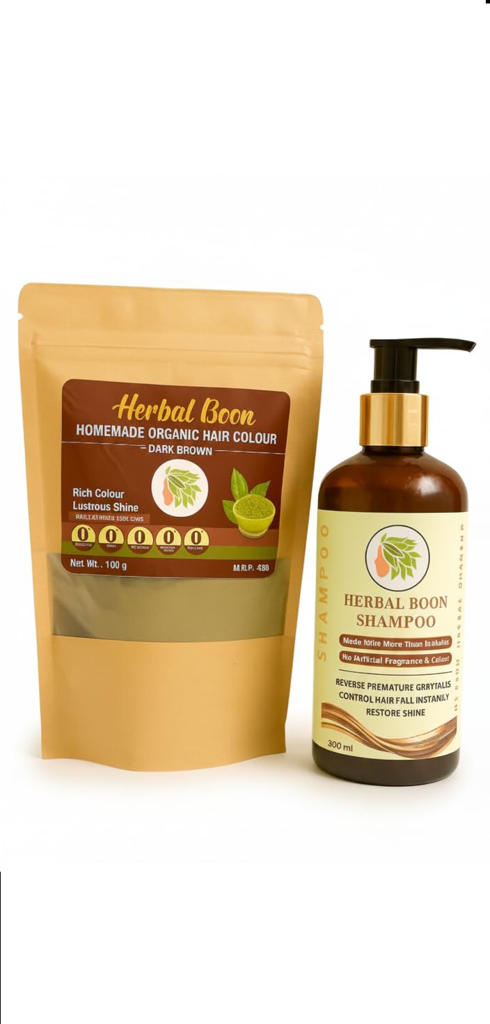 Homemade Organic Hair Colour Dark Brown 100g with Shampoo 300ml, Reverse Premature Greying-image-28
