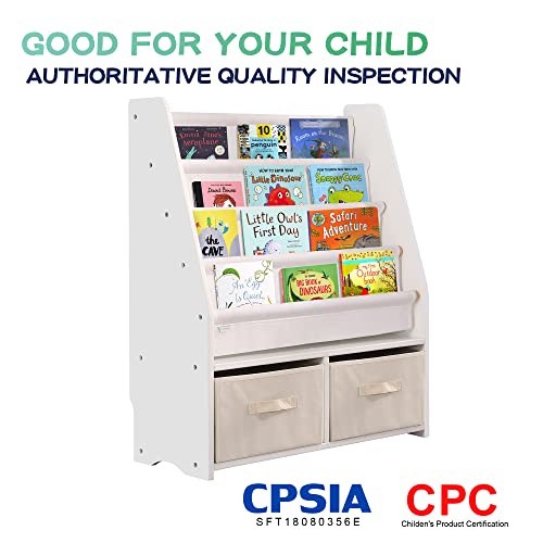 Mallbest Childrens Bookshelf Kids Sling Book Rack With Two Storage Boxes And Toys Organizer Shelves Natural Solid Wood Baby Bookcase #TOP6