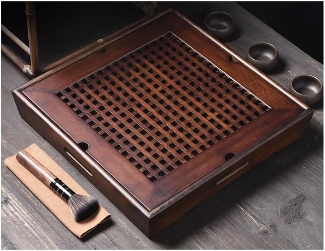 Tea Set Household Walnut-Colored Water Storage Tea Tray, Square Tea Tray Simple and Versatile Tea Table Tea Tray Chinese Tea Set,A