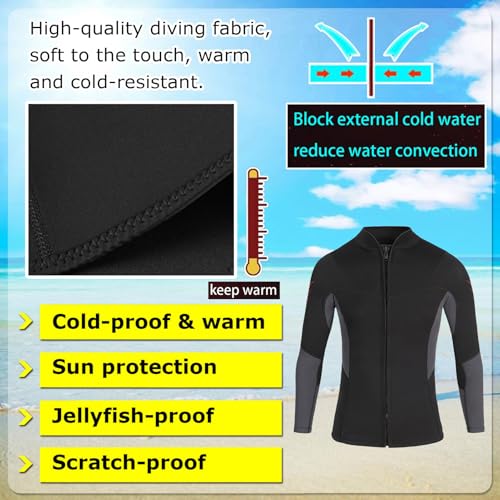 Chaqueta de buceo 3mm para hombre y mujer, manga larga con cremallera frontal, traje térmico para protección contra frío, sol y medusas miniatura 3