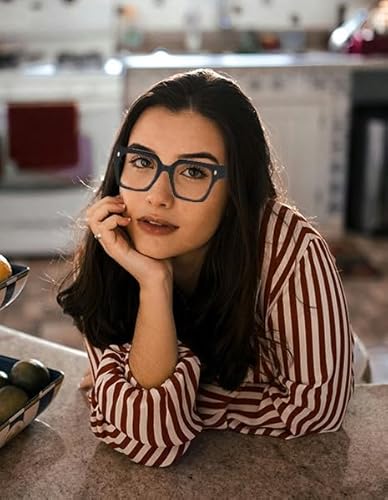 YAMEIZE Oversize kwadratowe okulary niebieskie światło - okulary blokujące niebieskie światło okulary komputerowe grube oprawki, Jasnoczarny - obrazek 7