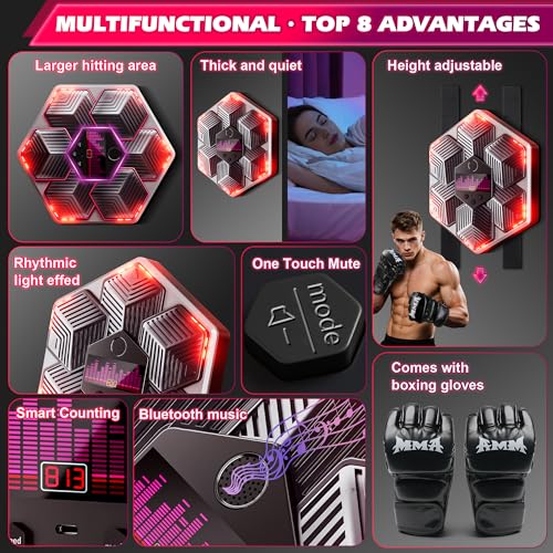 CRECAD Music Boxing Machine für Erwachsene - 16 Geschwindigkeits und 14 Modi Bluetooth Elektronische Musical Boxmaschine mit Boxhandschuhen - LED Licht Musik Boxing Maschine mit Zählmodus