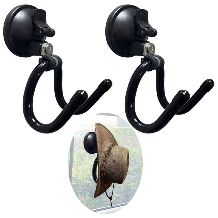 2Pack Suction Cup Hooks, Hat Storage Organizer Stand Holder Hanger for Car, Shower,Glass Window,Kitchen & Bathroom & Restroom, for Towels,Jacket,Purse,Cowboy hat - No Tools，No Drilling