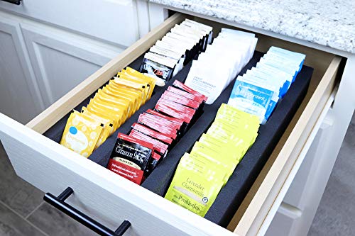 Polar Whale Tea Bag Storage Deluxe Organizer Tray Drawer Bin Insert For Kitchen Home Office Condiments Packets Waterproof Washable Black Foam 6 Compartment 11.9 X 15.9 Inches #TOP2