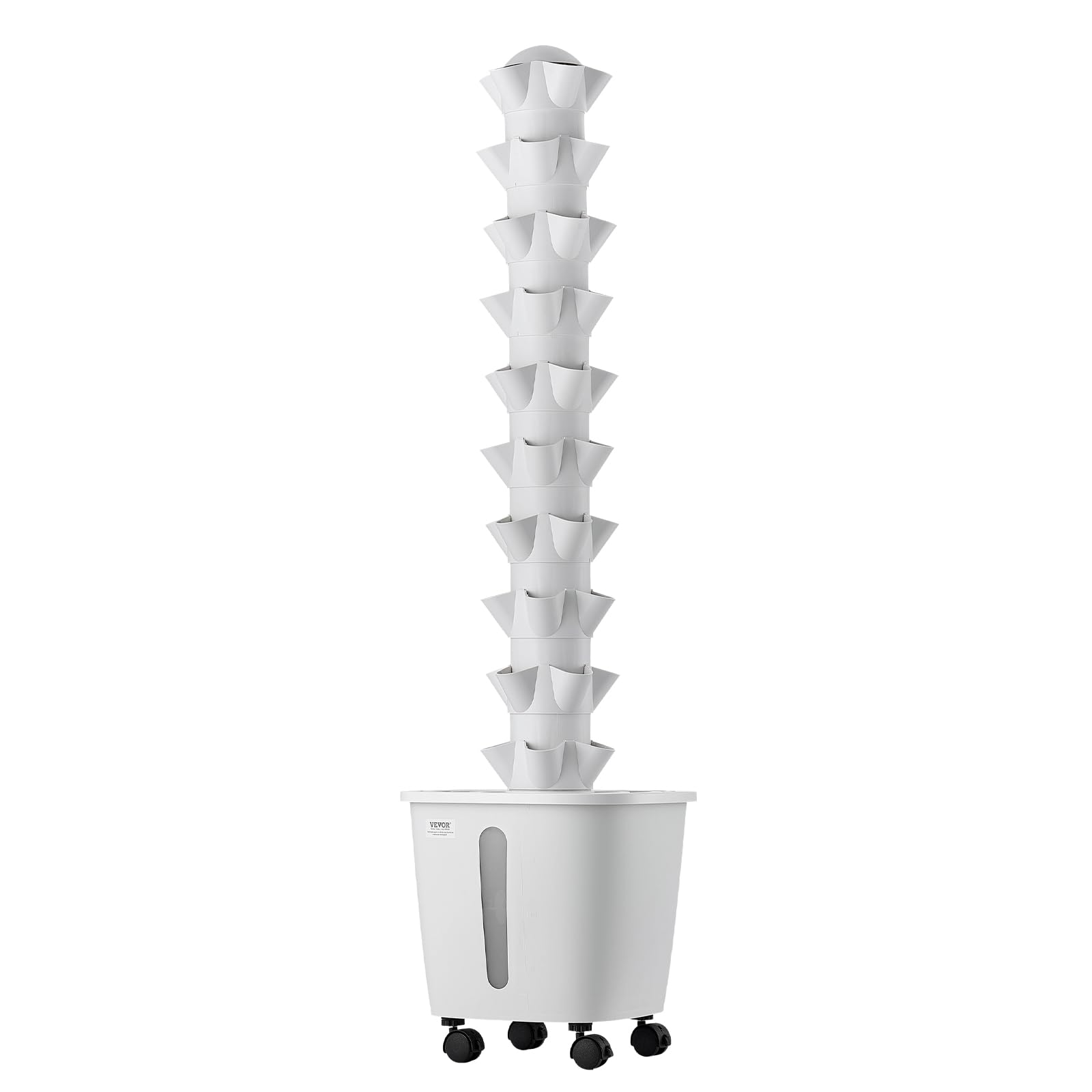 VEVOR Kit de Cultivo Hidropónico, Sistema de Torre Hidropónica, 10 Niveles y 50 Agujeros, con Ruedas Bomba de Agua y Depósito de 20 Litros, Control Inteligente, Torre de Plantación para Hierbas Frutas