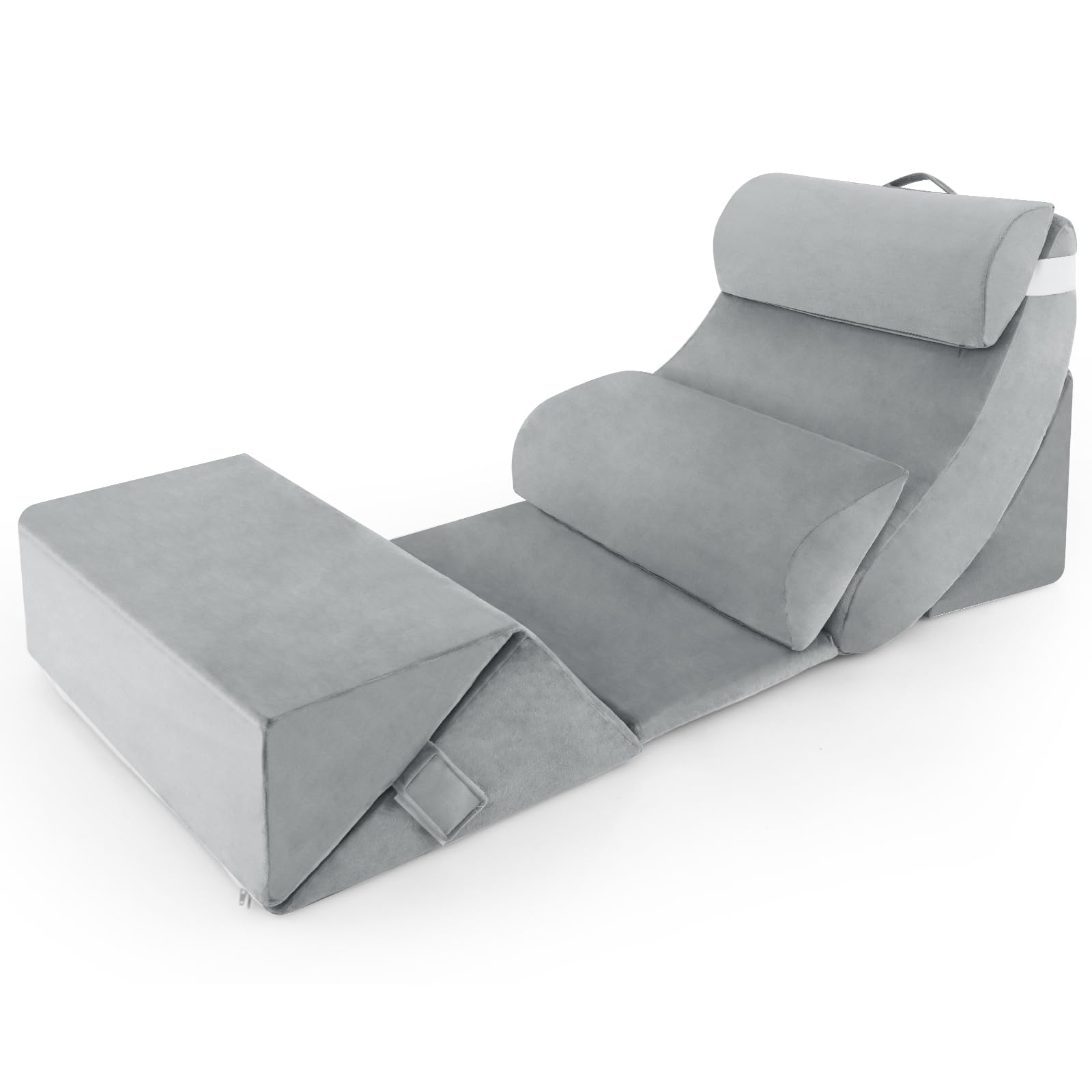 COSTWAY 7 Piezas Respaldo Cama, Almohadas de Cuña Ajustables de Espuma Viscoelástica para Cuello, Lumbar, Piernas, Almohada Lectura Cama, Cojín de Lectura