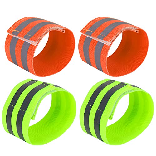 X AUTOHAUX 4pcs Reflective Bands for Wrist Ankle Reflective Wristbands Slaps High Visibility Night Cycling Riding Reflector Tape Straps Bracelet Orange Green