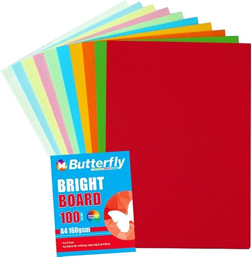 Butterfly A4 160GSM Mixed 100 Sheets Bright Board