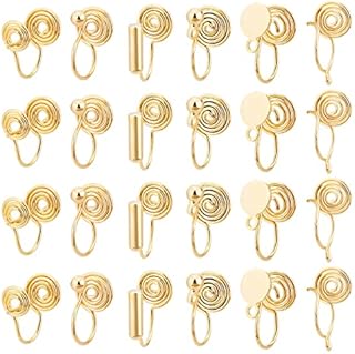 PandaHall 12 Pairs Clip-on Earring Converter with Painless Earring Pads, 6 Styles Brass Cuff Earring Clip Converter Earring Clip Backs with Easy Open Loop for None Pierced Ears DIY Earring Making
