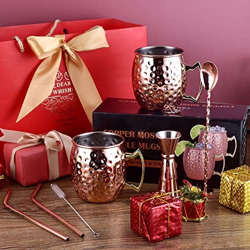 vancasso Moscow Mule Copper Mugs, 400ml Handcrafted Cocktail Glasses with Hammered Finish, Food Grade Pure Solid Copper Mugs Gift Set, for Cocktail, Wine, Beer, Cold Drink - Pack of 2
