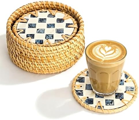 JUNGLE CULTURE Lot de 6 Dessous de Verre Ronds en Nacre pour Bois...