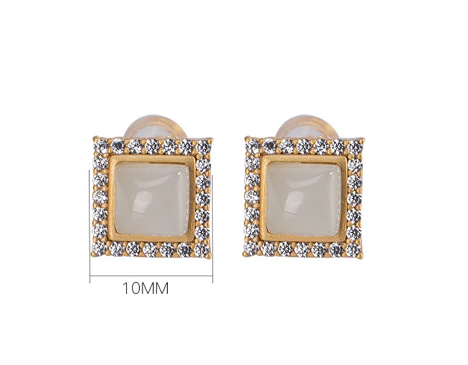 Pendientes de plata S925 chapados en oro con jade hetiano, pendientes geométricos femeninos, pendientes de plata para novia