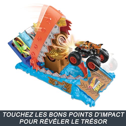 Hot Wheels Coffret Monster Trucks Arena Smashers Défi du Croque Trésor avec 1 Monster Truck Tiger Shark Et 1 Voiture Broyée Échelle 164 Jouet Enfant A Partir De HTP17 - vue 3