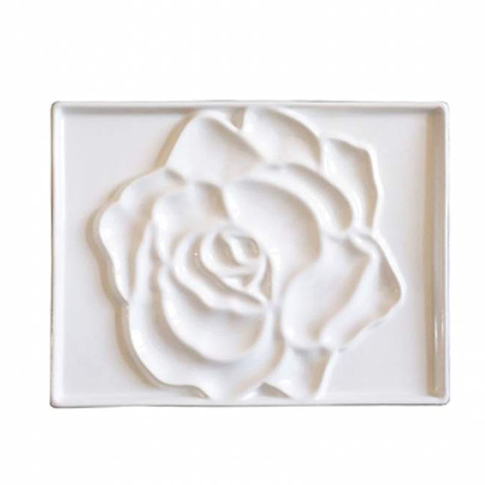 Flat Paint Mixing Palette， White Flat Paint Mix Palette Rectangular Rose Design Tray for Oil Watercolor Gouache