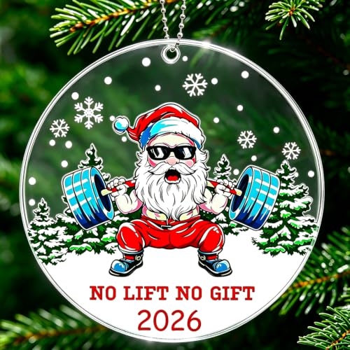 Santa Weight Lifting Ornament, Weightlifting Barbell Gym Ornaments for Christmas Tree, Funny Christmas Ornaments - Gifts for Weightlifters, Gym Lovers, Crossfit