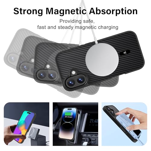 ONES Carbon Fiber Texture Compatible with Magsafe Case for iPhone 16 Plus Military Grade Drop Protection Shockproof Anti-Yellowing Anti-Fingerprint Anti-Scratch Phone Cover by ONES - Image 2
