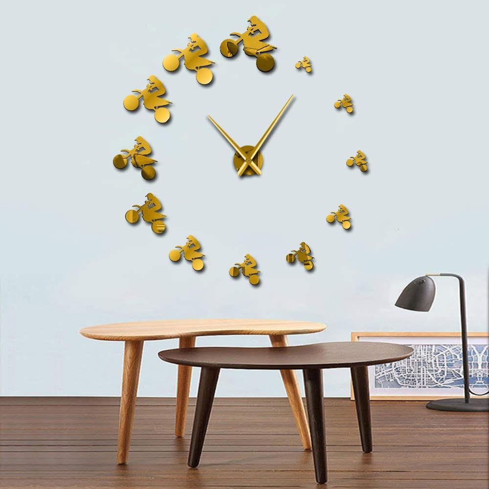 Horloge murale géante de 119 cm couleur dorée motif moto cross sans cadre à assembler soi-même