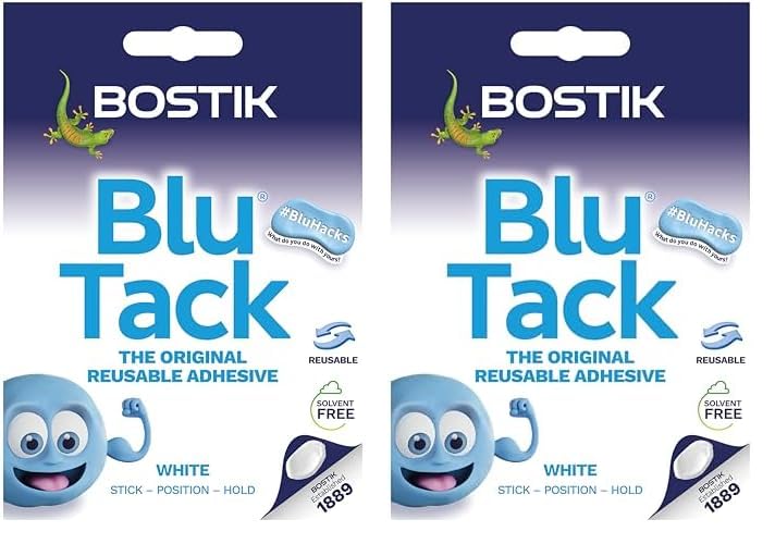 Bostik Blu Tack, Multipurpose Reusable Adhesive, Clean, Safe & Easy to Use, Non-Toxic, Handy Size (Packaging May Vary) (Pack of 2)