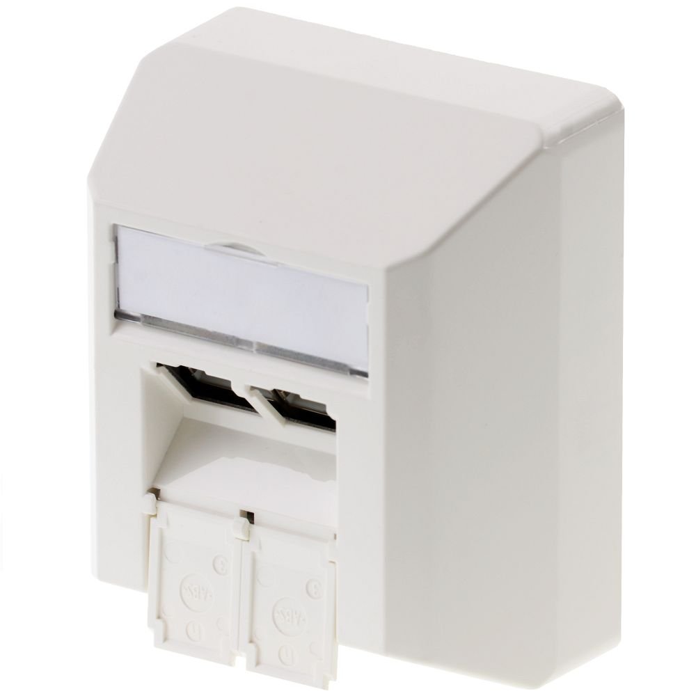 Telegärtner Anschlussdose AMJ45 8/8 K AP Cat.6A, geschirmt RJ45 LAN-Dose alpinweiß, 360° Schirmkontakt, Kabelzuführung aus allen Richtungen 8x45°