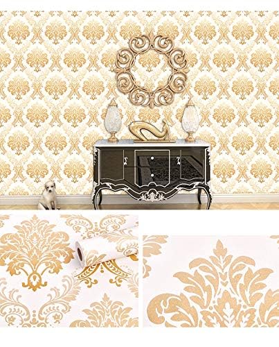 Image of Wallpaper for Walls | Vertical Wood Wall Stickers for Wall Decor | Self Adhersive Wall Paper for Home Kitchen Living Room and Bedroom | 45 Cm X 500 Cm (White Golden Luxury)