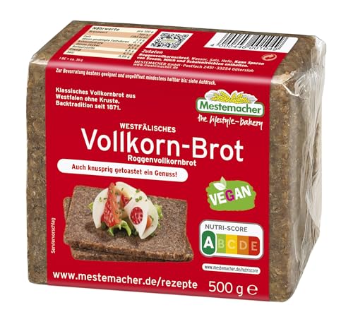 Mestemacher Westfälisches Vollkornbrot ohne Kruste vegan Nutri-Score A nur 4 Zutaten ohne Konservierungsstoffe auch als Toastbrot geeignet 9 Scheiben 500 g