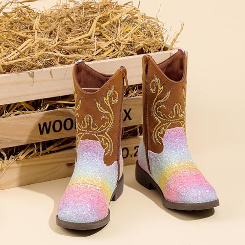 kkdom Cowgirl Boots Cowboy Boots For Girls Boys Kids Fashion Glitter Square Toe Western Boots4