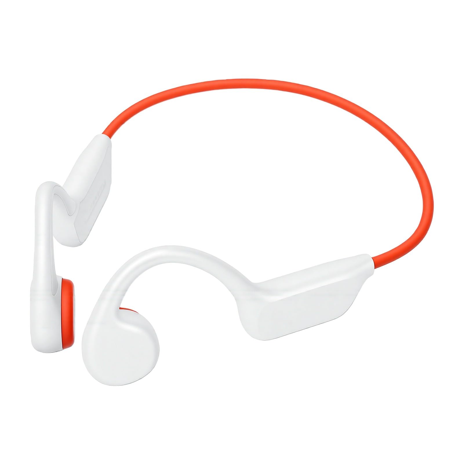 Cuffie a Conduzione Ossea per Nuoto, Auricolari Sportivi a Orecchio Aperto IPX8 con Lettore MP3 da 32 GB, per Piscina, Corsa, Palestra e Sport Acquatici (Bianco Arancio)