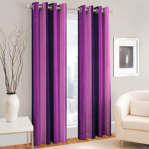 Image of Polyester Blend Long Crush Eyelet Window 5 ft Curtains (Purple) Set of 2
