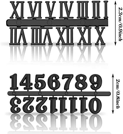 Clock Numerals Kit Including Arabic Number and Roman Number DIY Digital Clock Numbers for Design Replacement Repairing Clock Accessories (Black, 6 Pieces)