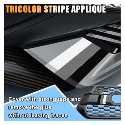 Image of 10 Inch Classic Retro Style Tri-Color Stripe Sticker Decal, Car Exterior or Interior Accessories for Toyota Tacoma 4Runner Tundra, Decoration Grille Fender Hood Side Skirt Bumper Dashboard (Black)