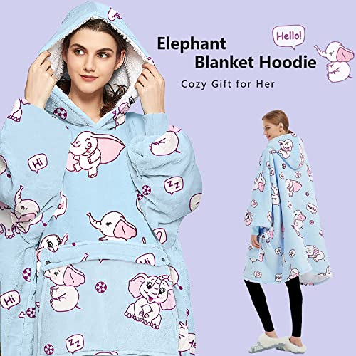 Image of KFUBUO Wearable Blanket Hoodie for Adults With Pocket Sherpa Elephant | Sherpa, Fuzzy Blanket Hoodie, Oversized Sweatshirt Blanket, Kangaroo Pouch, Cute Birthday Gifts for Women, Cute Stuff