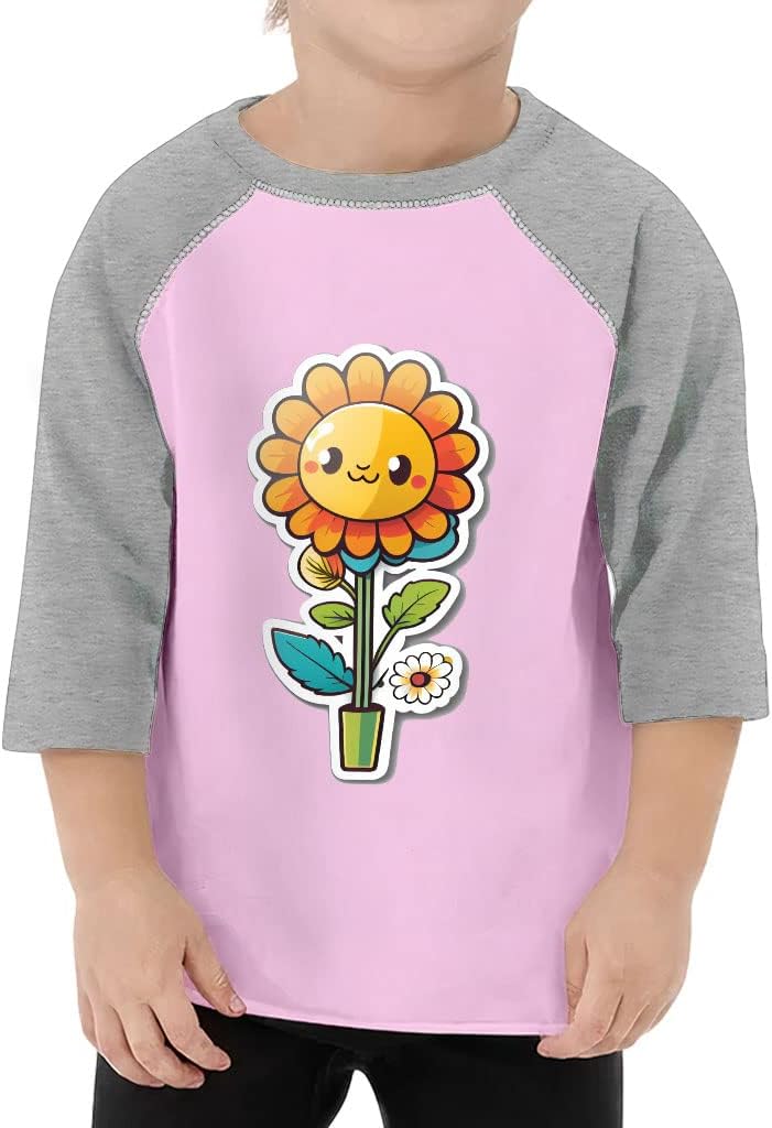 Cute Flower Toddler Baseball T-Shirt - Cartoon Print 3/4 Sleeve T-Shirt - Trendy Design Kids' Baseball Tee