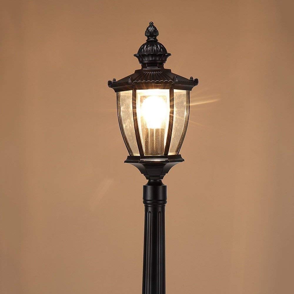 Creative Outdoor Lawn Light Waterproof European Garden Villa Landscape Grass High Pole Community Aluminum Glass E27 Stigma Floor Lamp Street,Black-170cm (Black 210cm)